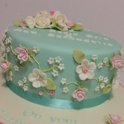 Duck egg and pink christening cake - Cake by The Rosebud Cake Company