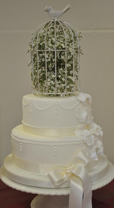 Wedding Cake with Bird Cage Topper - Cake by Rachel Leah