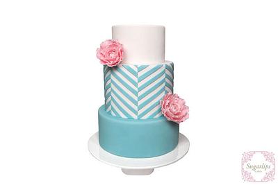 Chevron and Peonies - Cake by Sugarlips Cakes