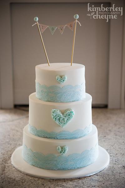 Mint and lace wedding cake - Cake by Kellie