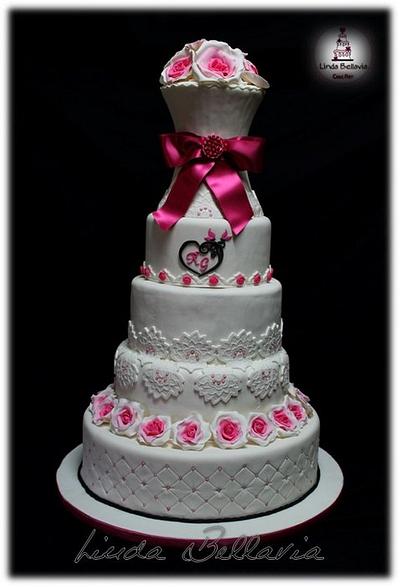 wedding cake with roses and much love - Cake by Linda Bellavia Cake Art
