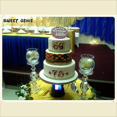Joint birthday  Kente cake with bling.  - Cake by Comfort