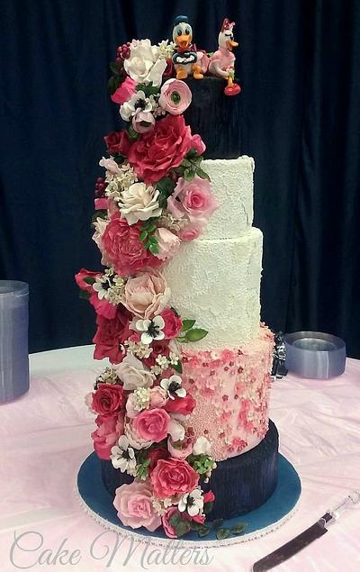 Navy and blush floral wedding - Cake by CakeMatters