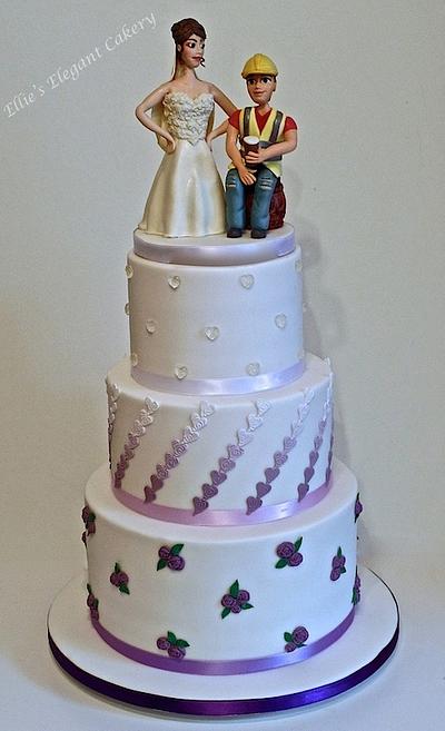 Purple roses and hearts wedding cake - Cake by Ellie @ Ellie's Elegant Cakery