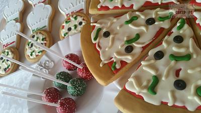 Pizza themed iced cookies - Cake by Creative Cakepops