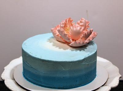 Teal Ombre with Peony - Cake by Kellie Witzke