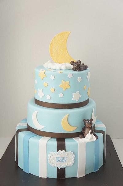 Moon, Stars, and Teddy Bear Cake - Cake by KAT