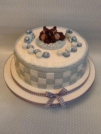 Twin Teddy Bear Christening Cake - Cake by K Cakes