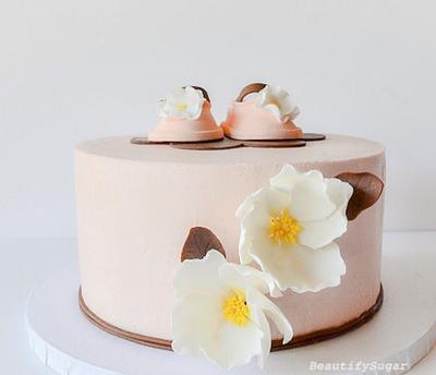 Peach baby shoes  - Cake by Audrey