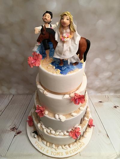 wedding cake with surfer and horse! - Cake by Elaine - Ginger Cat Cakery 
