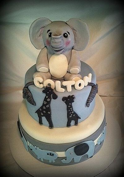 Blue Gray Safari Baby Shower Cake - Cake by Angel Rushing
