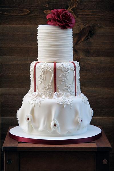 white and red wedding cake - Cake by beth