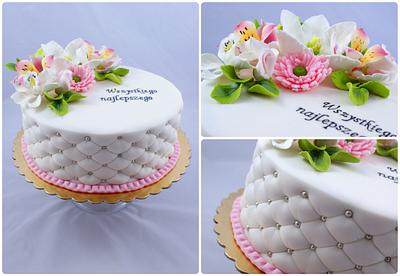 quilted cake with sugar flowers - Cake by EvelynsCake