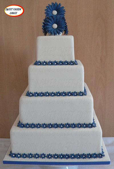 Blue Daisy Wedding Cake - Cake by Sweet Fusion Cakes (Anjuna)