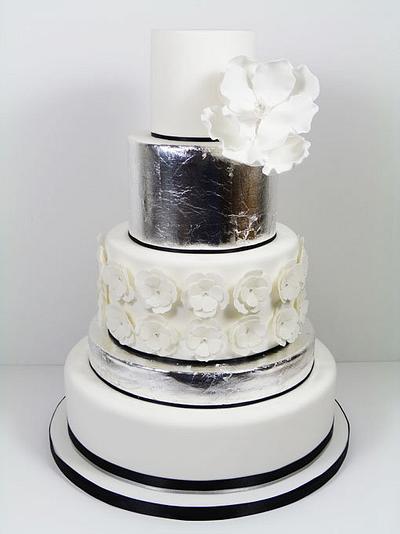 Silver leaf and magnolia wedding cake - Cake by Little Miss Fairy Cake