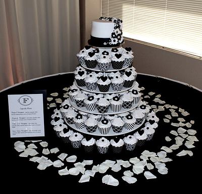 Black and White wedding cupcake tower - Cake by Cuteology Cakes 