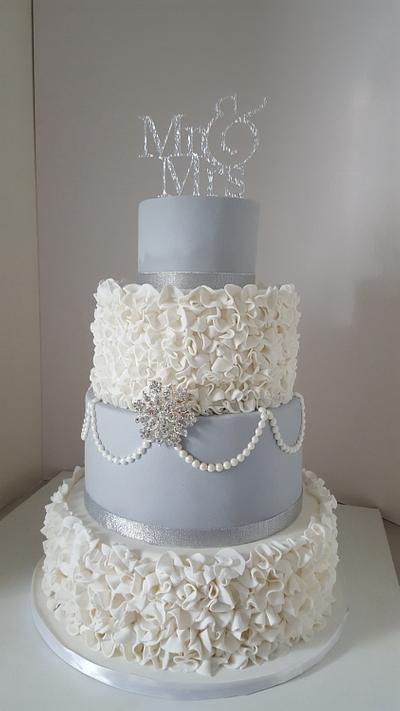 Dove Grey Ruffle Wedding Cake  - Cake by Tascha's Cakes