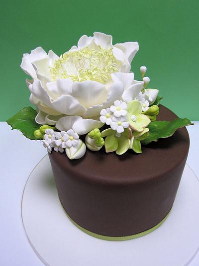 Open Peony Cake with Filler Flowers - Cake by Lydia Evans