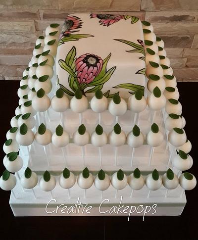 Hand painted Protea flower cake and cake pops - Cake by Creative Cakepops