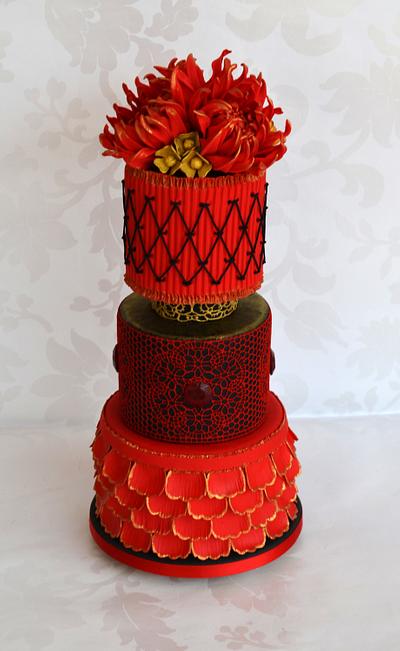 Miniature Wedding Cake with Dahlias - Cake by Cake-A-Moré