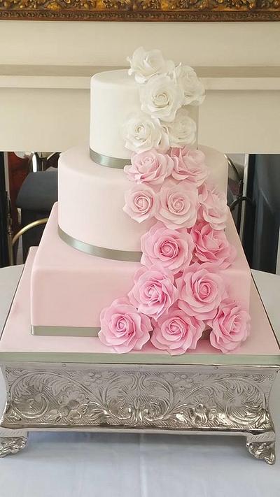 pink Ombre Rose Wedding Cake - Cake by Scrummy Mummy's Cakes