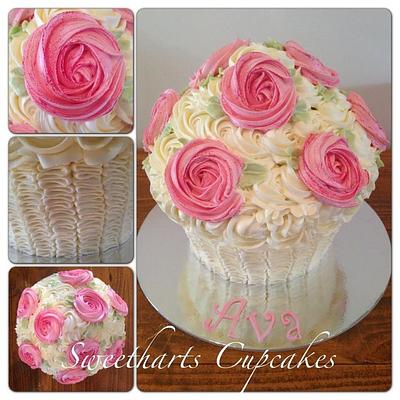 Vintage Rose Giant Cupcake - Cake by Sweetharts Cupcakes