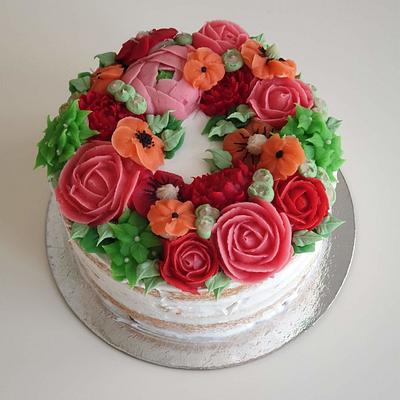 Cake with bean paste flowers arrangement - Cake by Ebru eskalan 
