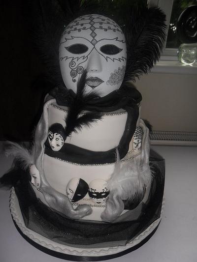 black/white harlequin masks wedding cake - Cake by elizabeth