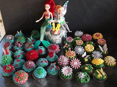 my first real cupcakes - Ariel & Tinkerbell inspired garden flower cupcakes - Cake by Krumblies Wedding Cakes