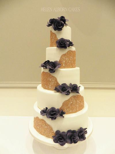 Gold and Purple 5 Tiered Wedding cake - Cake by Helen Alborn  