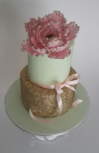Pink and gold peony  - Cake by acakeaffair