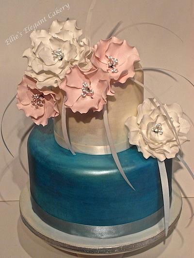 Fantasy flowers on a shimmering cake x - Cake by Ellie @ Ellie's Elegant Cakery