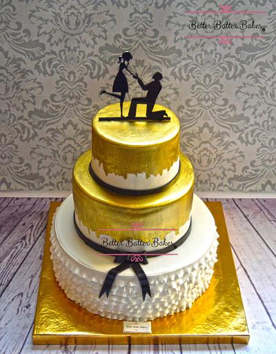 Hand painted gold engagement cake  - Cake by Better Batter Bakes