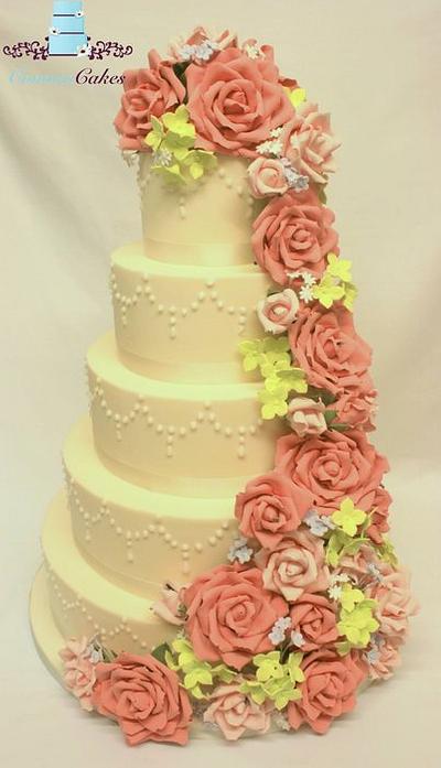 Pink Floral Cascade  - Cake by Constance Grindrod
