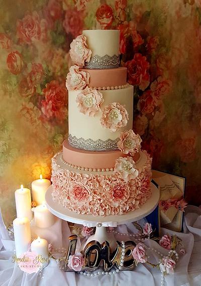 Pink and Ivory ruffle wedding - Cake by Amelia Rose Cake Studio