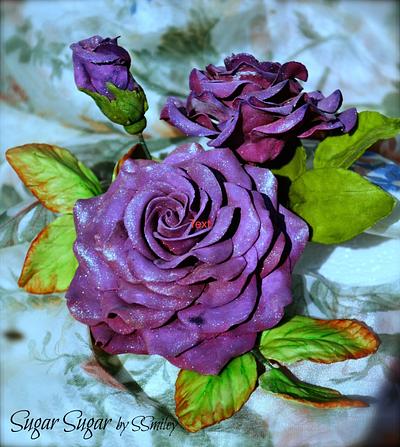 Anniversary Cake with Purple Roses - Cake by Sandra Smiley