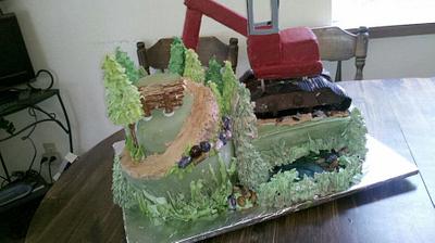 Excavator on the Mountain - Cake by Debra
