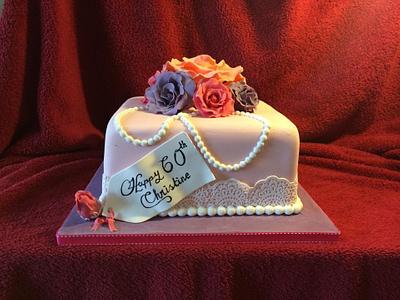 60th Square Roses and Pearl Cake - Cake by emma