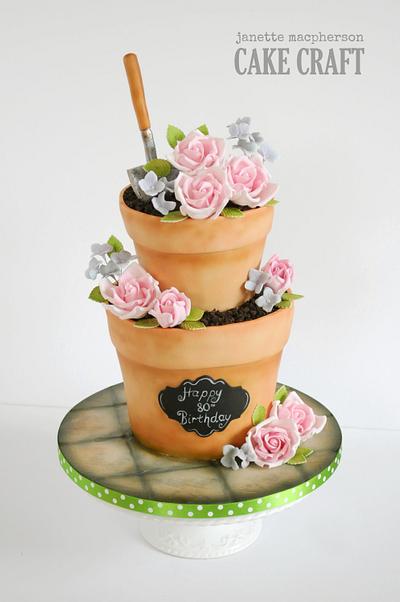 Stacked flower pots birthday cake - Cake by Janette MacPherson Cake Craft
