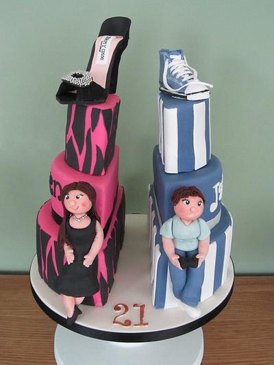 Twins 21st birthday cake - Cake by PatacakesJersey