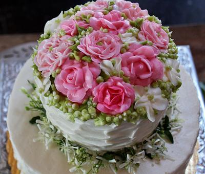 Buttercream flowers 2-tier birthday cake - Cake by Nancys Fancys Cakes & Catering (Nancy Goolsby)