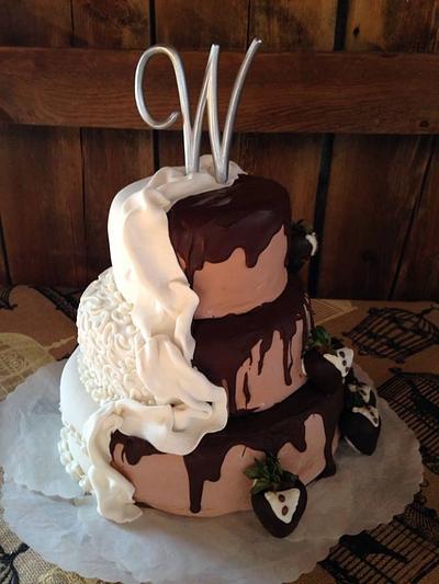 1/2 Bride, 1/2 Groom - Cake by cakes by khandra