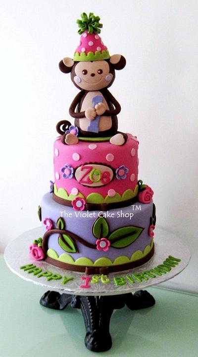 Cute Monkey Girl Wearing Party Hat! - Cake by Violet - The Violet Cake Shop™