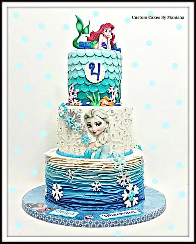 Frozen and mermaid theme Cake! - Cake by Custom Cakes By Manisha