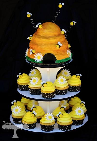 Bee Hive Cupcake Tower - Cake by Cuteology Cakes 