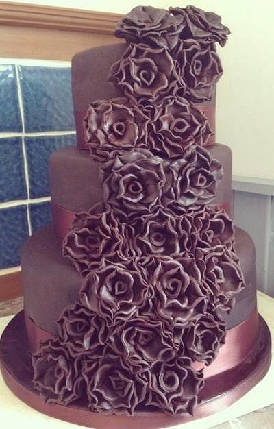 Chocolate Rose Cascade Wedding Cake - Cake by Beth Evans