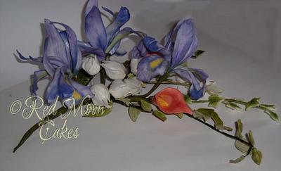 Iris, chinese lanterns, calla lilly & Lace - Cake by Julie Reed Cakes