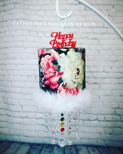 Hanging floral crystal chandelier cake - Cake by Catherine Chee Cake Design 