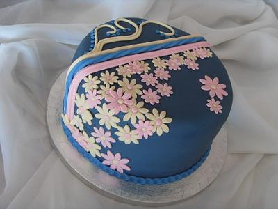 Dark Blue, Pink & Cream Applique Birthday Cake - Cake by Christine