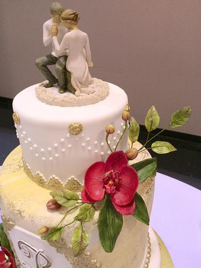 Red Orchid Wedding - Cake by Theresa